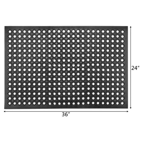 Heavy Duty Rubber Floor Mat With Drainage Holes 24 By 36 Inches Anti Fatigue Non Slip Indoor Outdoor Drain Mat top view
