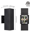 Two Pack Matte Black Outdoor Wall Sconces With Aluminum Rectangular Tube And Tempered Glass Cover IP65 Weatherproof ETL Listed