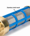 Brass Heavy Duty Inlet Filter For Hose With Three Quarter Inch And One Half Inch Barbs Stainless Steel Screen And Nylon Frame