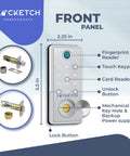 Diagram of the 4 In 1 Smart Door Lock With Wi Fi Keyless Entry Fingerprint Scanner Keypad And Remote App Access Easy Direct Fit Installation.