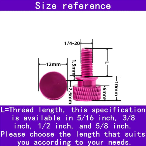 Sky Blue 6063 Aluminum Thumb Screws 1/4-20 X 1/2 Inch size reference diagram with thread measurements in millimeters