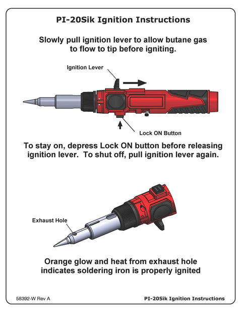 Cordless Butane Soldering Iron Kit ignition instructions with self igniting and adjustable temperature feature