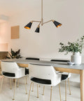 Dining room with Three Light Modern Black And Gold Chandelier With Copper Brass Finish Dope Hanging Metal Fixture.