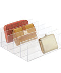 Five-Section Plastic Purse Organizer For Bedroom Closet And Shelf Storage, Vertical Slim Clear Bin Holds Purses Wallets Clutches
