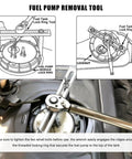 Adjustable Fuel Pump Lock Ring Tool For Easy Removal And Installation, Universal Alloy Steel Spanner in use with diagrams