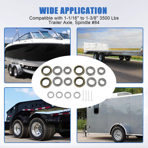 Four trailer axle bearing kits with grease seals for #84 spindle, I.D. 1.719 in, L68149/L44649.