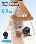 Powerful Clip On Desk Fan With USB Rechargeable Battery 9000 RPM Turbo Airflow Beast inside a clear handbag