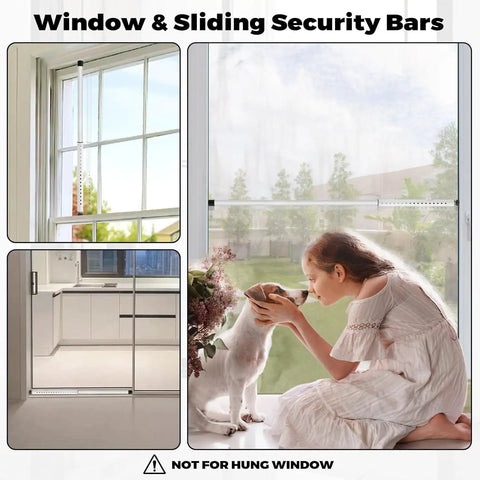 Heavy Duty Sliding Door Security Bar 17 To 50 Inch Adjustable Anti Lift Window Lock Jammer with Rubber Tips installed on window