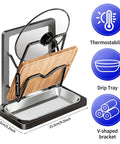 Heavy Duty 304 Stainless Steel Pot Lid Rack With Drip Tray And Spoon Rest, Double Layer V Shape Lid Holder, Anti Slip Organizer