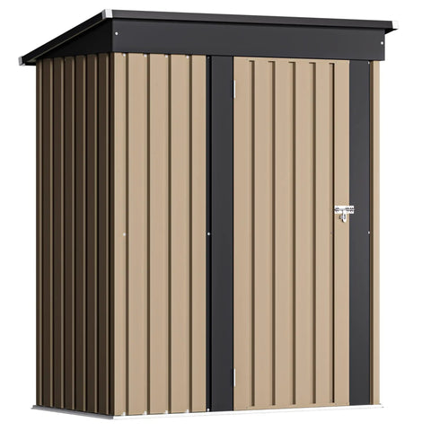 Lockable Outdoor Storage Shed 5x3 Feet Beefy Metal Garden Shed With Anti Corrosion Steel Construction All Weather Durable Locking Door For Backyard Patio Brown