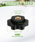 Heavy Duty Plastic Clamping Knob With Brass Core, Screw On Star Knob, M5 Female Thread, 1 Inch Diameter, Black, Pack Of 20, Size Details