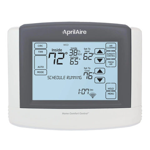 Programmable Touchscreen Thermostat For Easy Home Comfort And Energy Savings, digital display showing schedule running