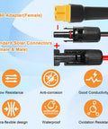 Heavy Duty 10AWG XT60 Solar Extension Cable connectors, showing female XT60 adapter and standard solar connectors for high current.