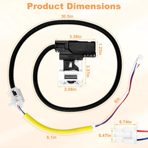 Washer Lid Lock Replacement For Front Load Washers No Fuss Easy Install Durable Replacement Part For MVWC465HW0 MVWC465HW1 MVWC465HW2 MVWC555DW1 MVWC565FW0 MVWC565FW1 MVWC565FW2 MVWX655DW1 MVWX655DW2 MVWX700AG0, dimensions shown