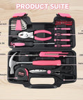 39 Piece Household Tool Set For Home, Garage, Office And Dorm Pink, Pro Grade DIY Essentials in open case