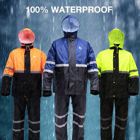 Hi Vis Reflective Rain Gear Set For Men Waterproof Jacket And Pants Yellow Large with rain background