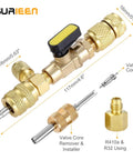 HVAC Valve Core Removal Tool Dual Size One Quarter Inch And Five Sixteenth Inch SAE with adapter and core remover for systems