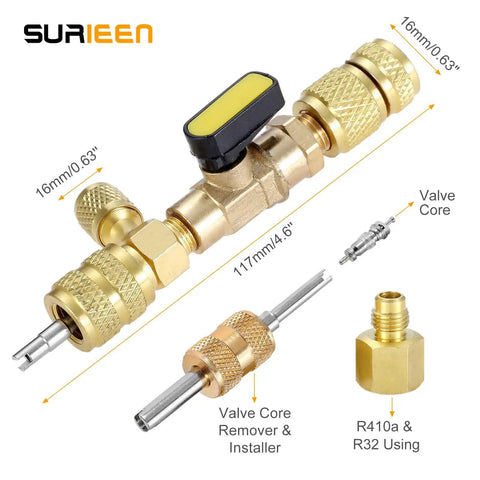 HVAC Valve Core Removal Tool Dual Size One Quarter Inch And Five Sixteenth Inch SAE with adapter and core remover for systems