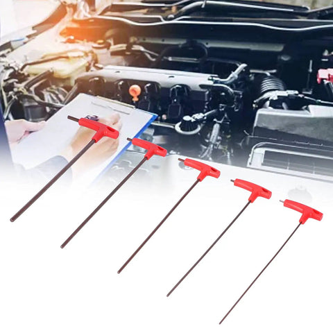 Absolute Beast 5 Piece T Handle Hex Wrench Set Forged From S2 Alloy Steel Heavy Duty Mechanical Repair Car Mechanic Work Rock Solid Build Quality With Full Size Range For CNC Machines And Garage Tool Organization Kits, five T-handle hex wrenches