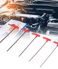Heavy Duty 5 Pc T Handle Hex Wrench Set Made From S2 Alloy Steel Sizes 3mm 4mm 5mm 6mm 8mm For Sick Auto Repair CNC Maintenance Fastening With Comfortable Grip That Fixes Tasks For Pros Who Want Boss Level Gear To Win Every Job Smoothly. Five red T-handle hex wrenches on white, for engine and CNC repair