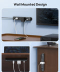 Wall-mounted Flat Plug Power Strip With Three USB C Ports And One USB A, 1440 Joules Surge Protector in home setting