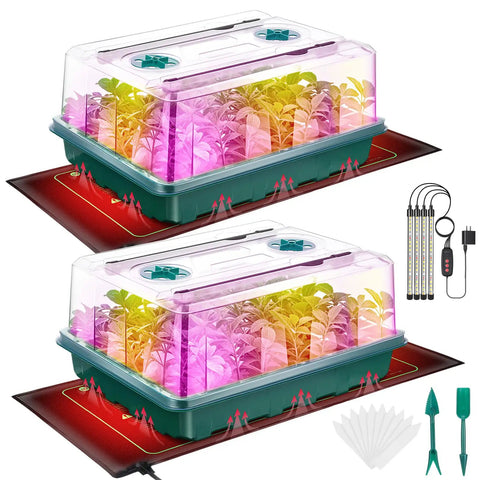 Seed Starter Kit With Grow Lights And Heat Mat For Indoor Gardening 96 Cell Seed Tray With Ventilated Dome