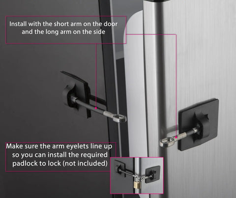 Refrigerator Door Lock With Padlock Black High Security No Drilling Required Durable Plate Lock with 3M VHB Tape installation guide