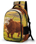 White Face Highland Cattle Pasture Print Backpack for Everyday Use with durable polyester and smooth zipper