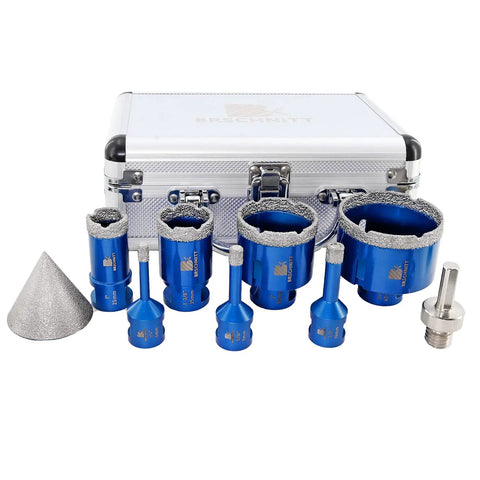 Diamond Core Drill Bit Set For Porcelain Tile Ceramic Marble Granite With Core Bits and metal case visible