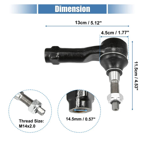 2 Pack Front Outer Tie Rod End Links Kit For Ford F 150 2004 2008 And Lincoln Mark LT 2006 2008 Premium OEM Replacement ES3691 Steering Suspension Upgrade dimensions, M14x2.0 thread