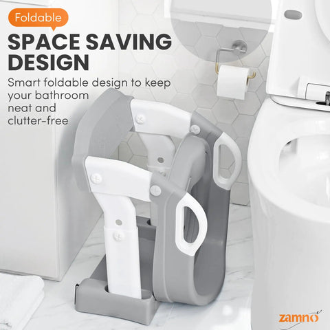 No Sweat Potty Training Setup With This 6 In 1 Foldable Toddler Toilet Seat Featuring A Rock Solid Step Stool Ladder And Adjustable Height For Smooth Sailing Bathroom Trips And Effortless Cleaning Gray White
