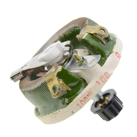 Pro Grade 100W 100 Ohm Ceramic Rheostat with sliding disk, showing adjustable wirewound resistor components for precise control