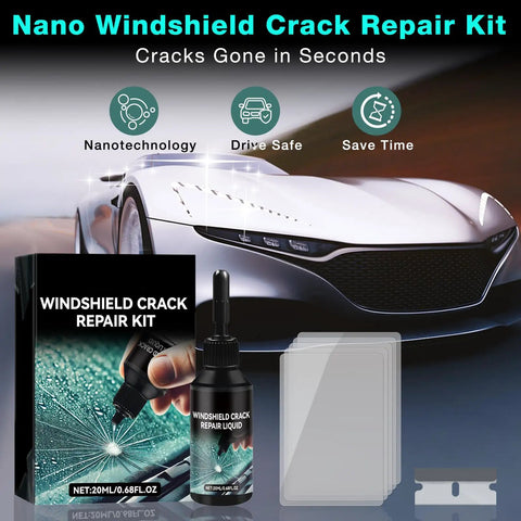 Upgraded Nano Glass Windshield Crack Repair Kit 2026 Version for quick fixes on windshields and mirrors with repair liquid.