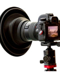 Ultimate Lens Hood For DSLR Cameras, Anti Reflection Rubber Hood attached to camera on tripod, blocking glare, universal fit 49mm to 82mm