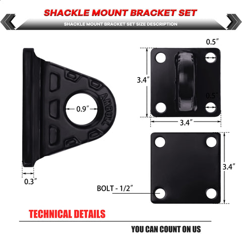 2 Pack D Ring Shackle Mount Bracket With Backer Plate For Truck Tractors ATV UTV And Pickup Black 5 Ton Bolt On Clevis Mount