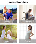 Collage showing applications for tub transfer bench: elderly, disabled, patient, pregnant individuals.