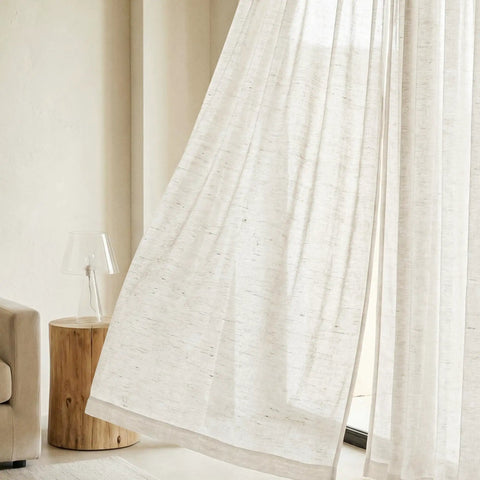 Semi Sheer Linen Burlap Curtains For Living Room And Bedroom, Light Filtering Grommet Window Treatments In Natural Linen Blend, W52 X L96
