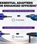 DaduoRi 2" Diamond core drill bit with pilot bit and adapters; shows 1/2" hex shank and SDS Plus adapters with a drill