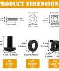 Product dimensions image of 50 Pack Top Shelf Rock Solid M6 Rack Mount Cage Nuts And Hex Screws Paired With Lock Washers.