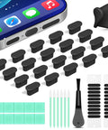 Dope USB C Dust Plug With Speaker Cover And 5 In 1 Cleaning Kit for various devices, shown with plugs and cleaning tools