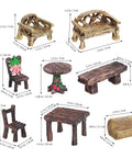 Miniature Fairy Garden Furniture Set Of 10 Resin Tables And Chairs For Terrariums And Dollhouses Rustic Wood Grain Look
