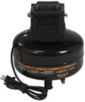 Portable 3 Gallon Air Compressor 0.3 HP 110 PSI Max Pressure Oil Free Pump back view showing power cord and warnings.