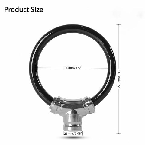 Close-up of Two Pack 11mm Bike Lock Set With 7 Pin Zinc Alloy Ring Lock and Keys, showing dimensions in a black and silver finish