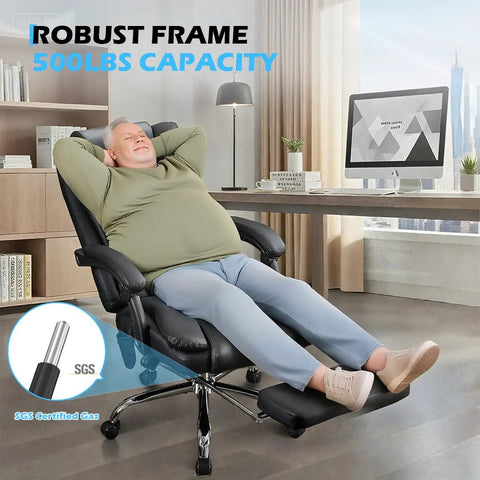 Man relaxing in a Massaging Office Chair With Foot Rest And Heat, 6 Point Vibration, Ergonomic Big And Tall Desk Chair For 500lbs