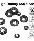 M4 internal-tooth star lock washers, black steel finish, 100-piece set