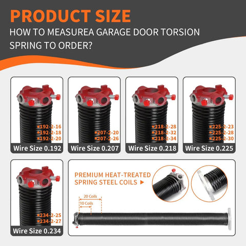 Product size guide for Garage Door Torsion Springs Pair 0.225 X 2 In X 30 In Dope Heavy Duty Steel With Aluminum Cones.