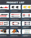 Image showing components of 110 Piece Automotive Test Lead Kit With Back Probes, Piercing Clips, Alligator Clips, LED Probes, 72 Terminal Adapters, Carrying Case.