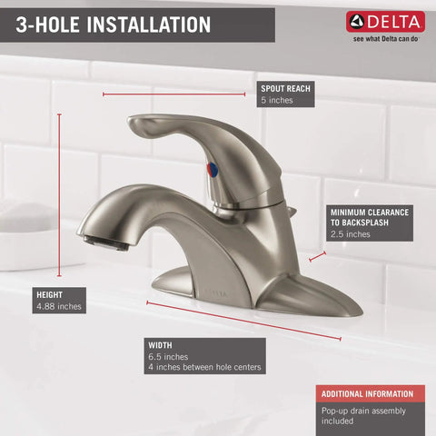 Classic Single Handle Bathroom Faucet With Stainless Centerset Design Easy No Fuss Install 2.5 Inch Mounting Depth