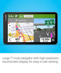 OTR720 7 Inch Truck GPS Navigator With Custom Hauler Routing displayed on a blue background