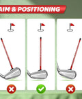 Image featuring three golf clubs with a red Golf Alignment Rods Swing Training Aid With Magnetic Base for alignment practice.